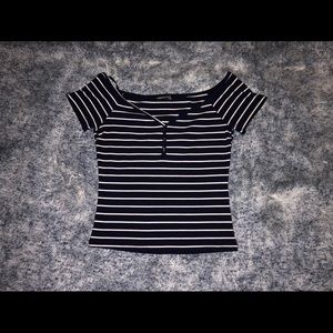 Black & White striped over shoulder top